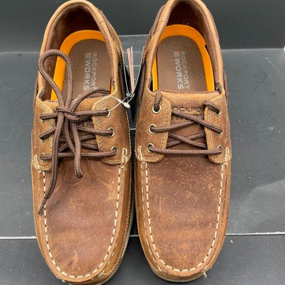 Rockport Works Mens Brown Leather Sailing Club 3 Eye Steel Toe Boat Shoe 9M - Picture 9 of 15
